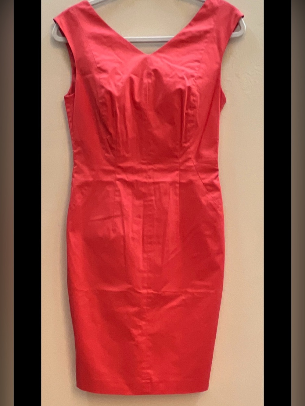NWT club Monaco Women’s Classic V-Neck Sheath Dress in Coral Red 4